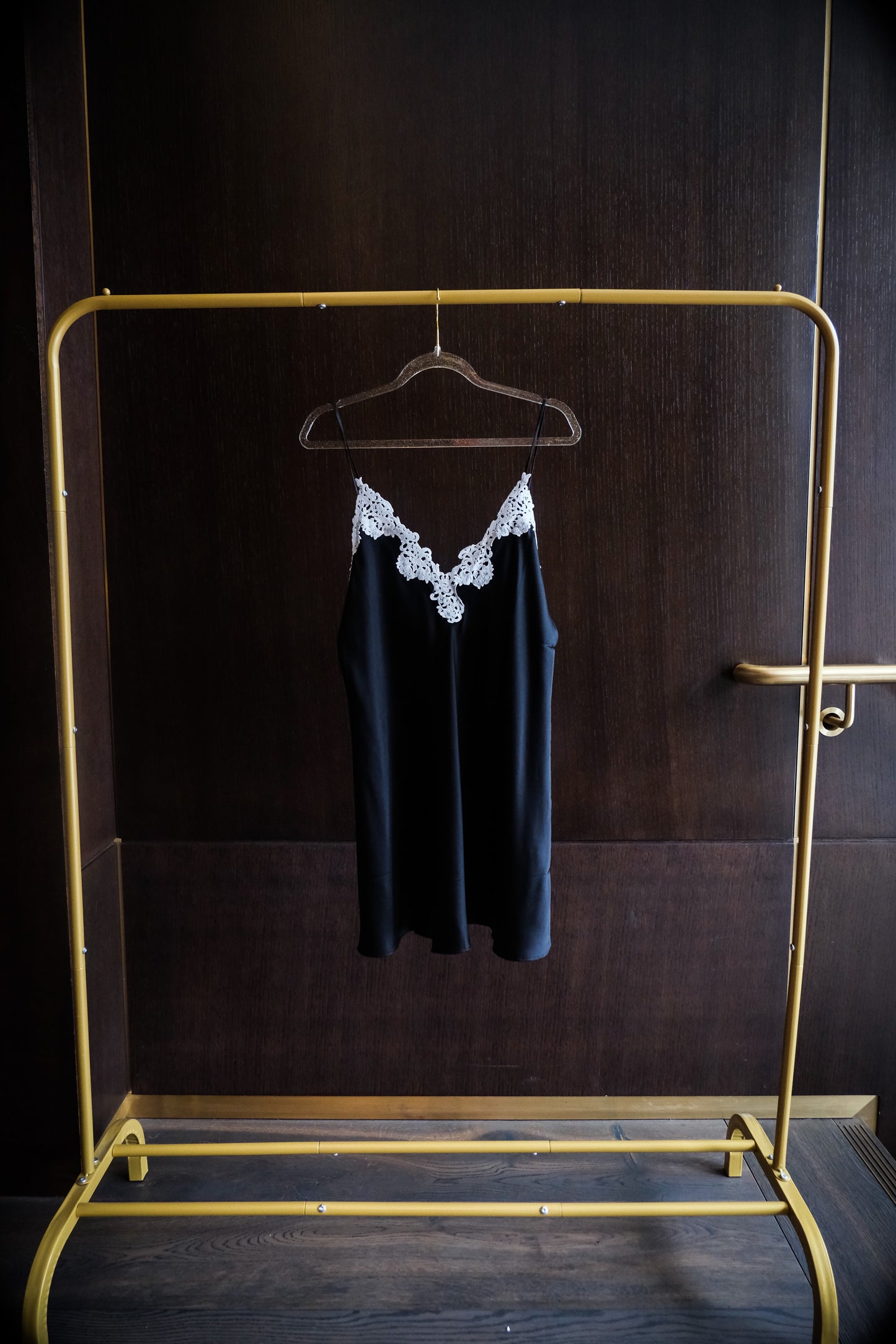 Black Silk Slip with traditional clipping lace