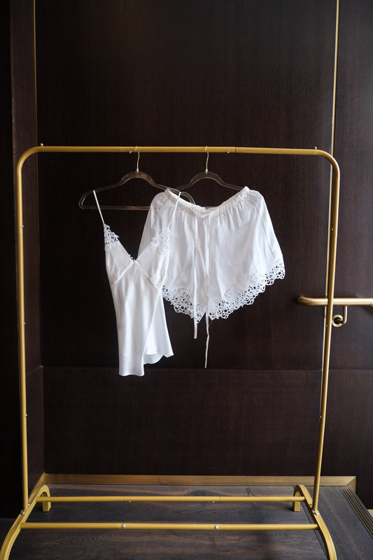 NEW - White Short Silk Set