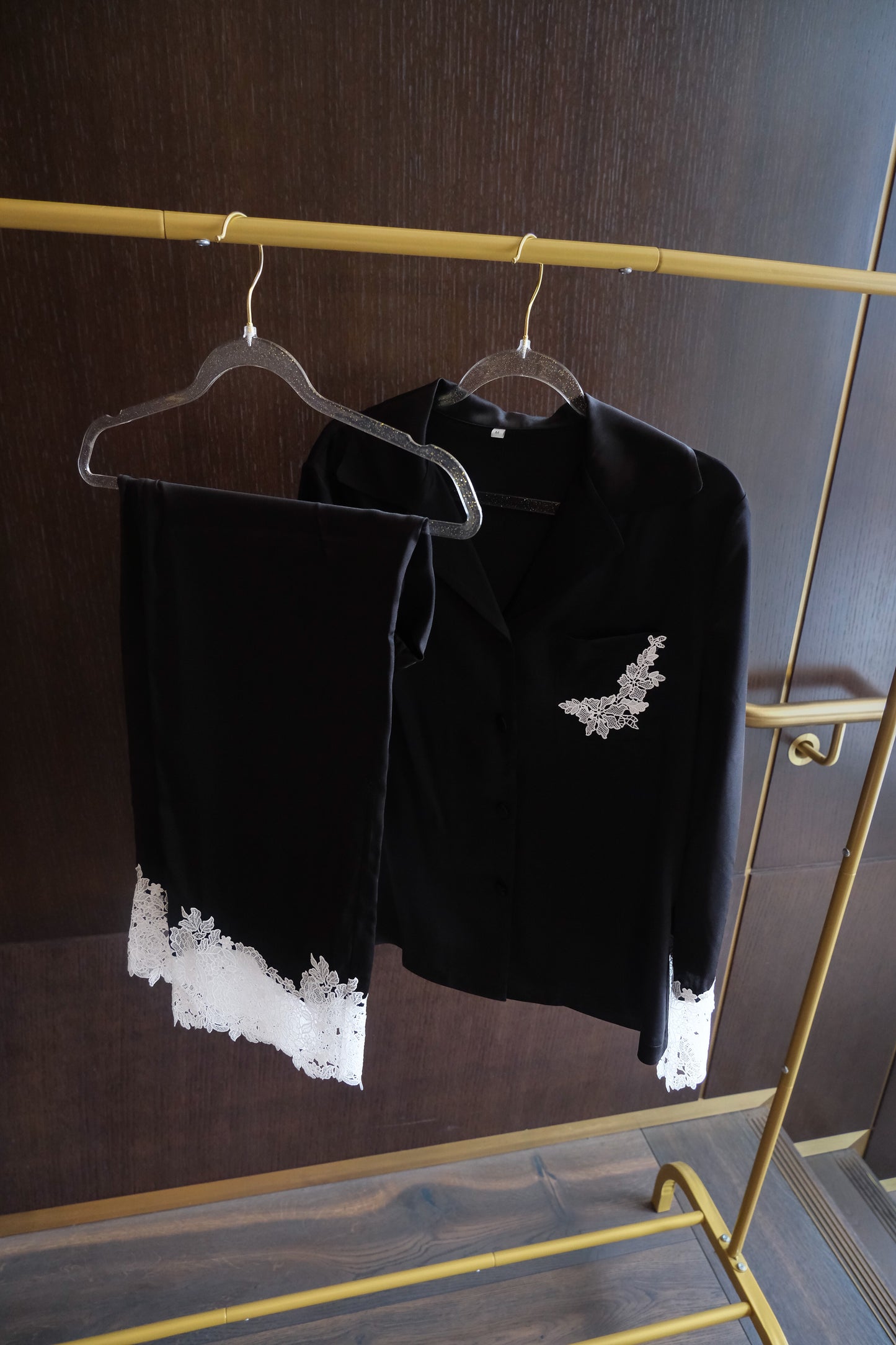 Black Silk Long Set with traditional clipping lace