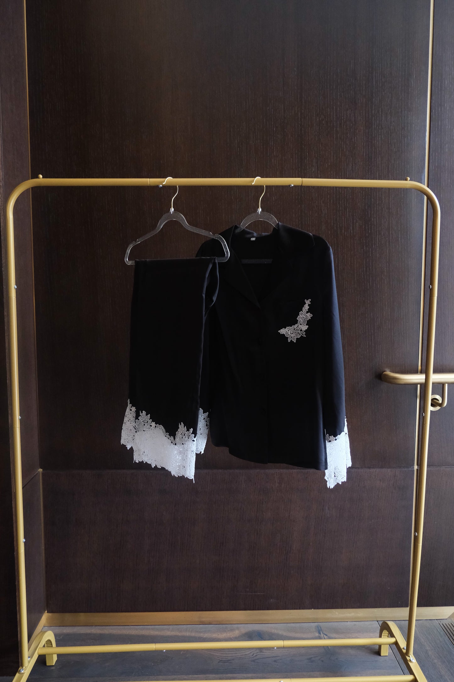 Black Silk Long Set with traditional clipping lace