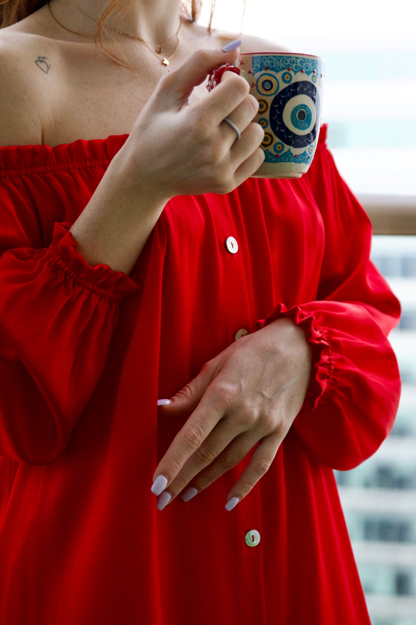 Red One Piece Silk Dress